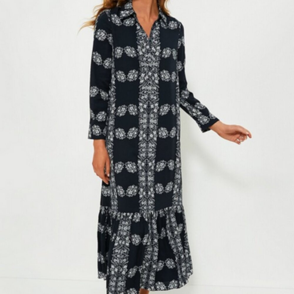 Tuckernuck Hyacinth House Navy Floral Miller Maxi Shirt Dress